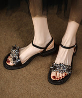 Boutique Beige Cowhide Leather CrystalSplicing Sandals Peep Toe